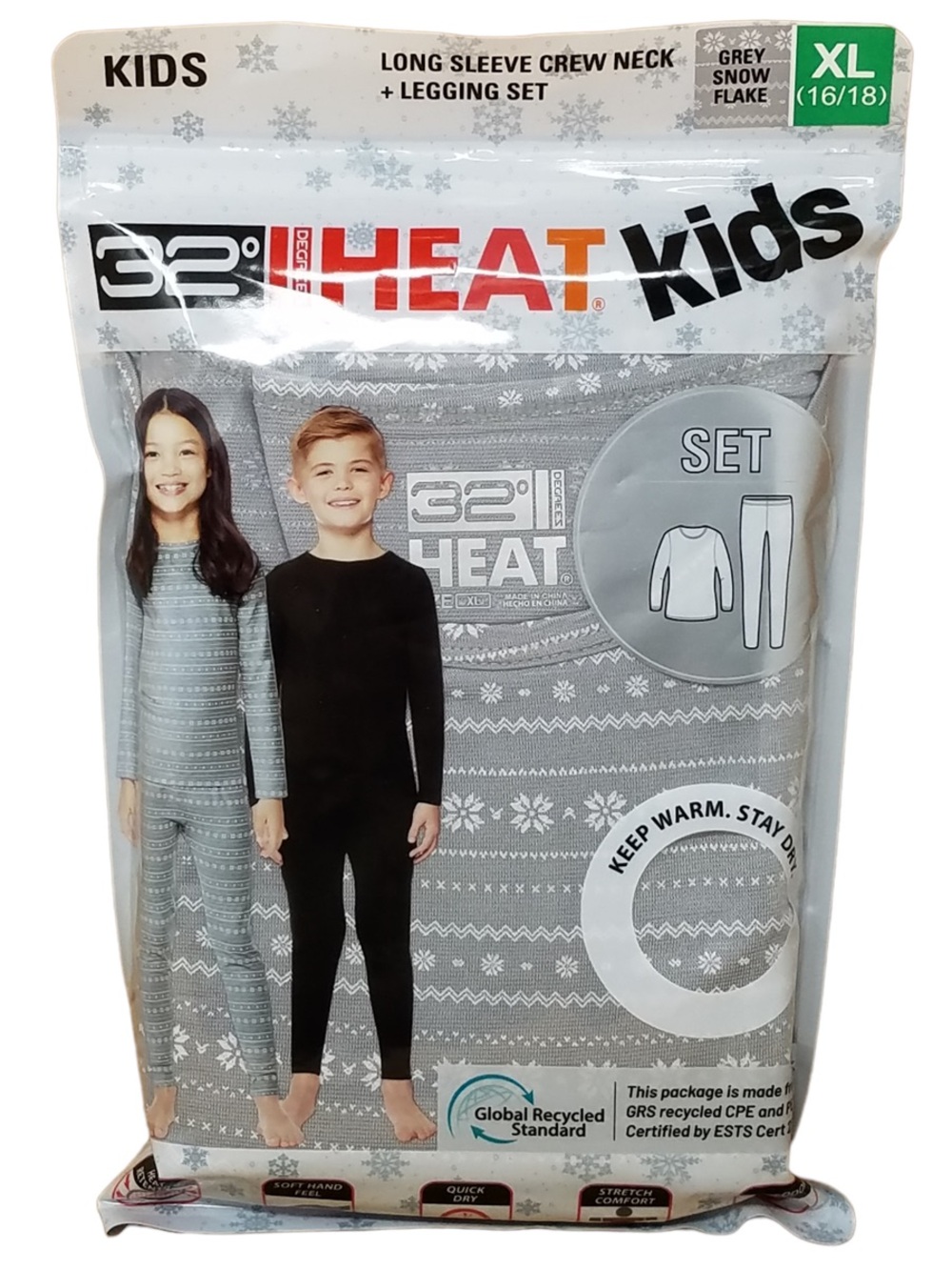 32° HEAT Kids Unisex Long Sleeve Crew Neck + Legging Set - Grey Snowflake